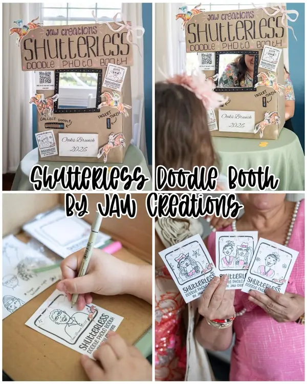 Collage of the Shutterless Doodle Booth and portraits being drawn