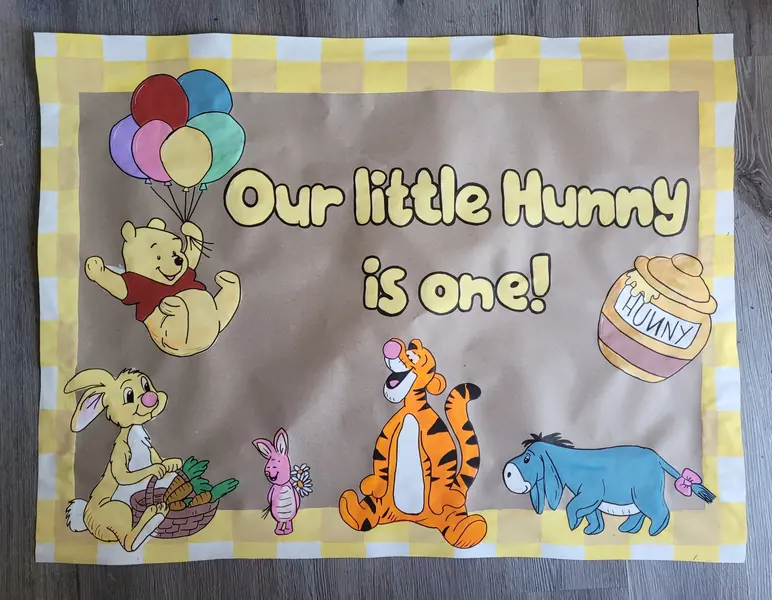 Our Little Hunny Is One first birthday banner