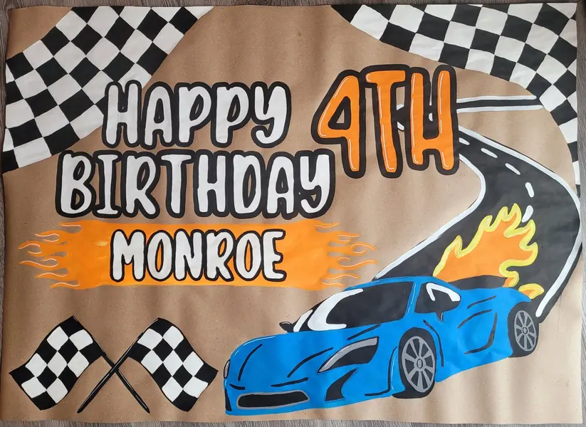 Happy 4th Birthday Monroe race car banner