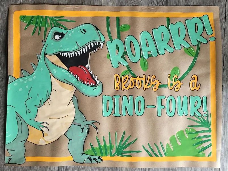 Roarrr! Dino-Four birthday banner