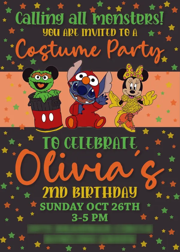 Calling All Monsters costume party birthday invitation