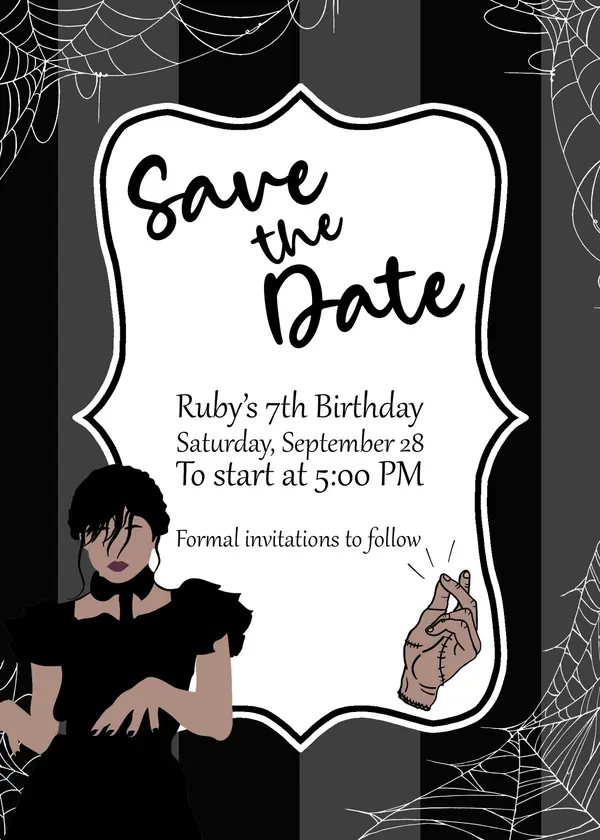 Save the Date birthday invitation with a gothic girl