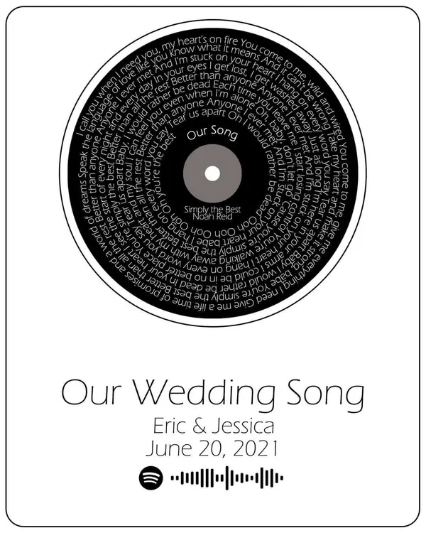 Our Wedding Song vinyl record lyric print