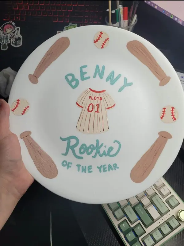 Hand-painted Benny Rookie of the Year baseball plate