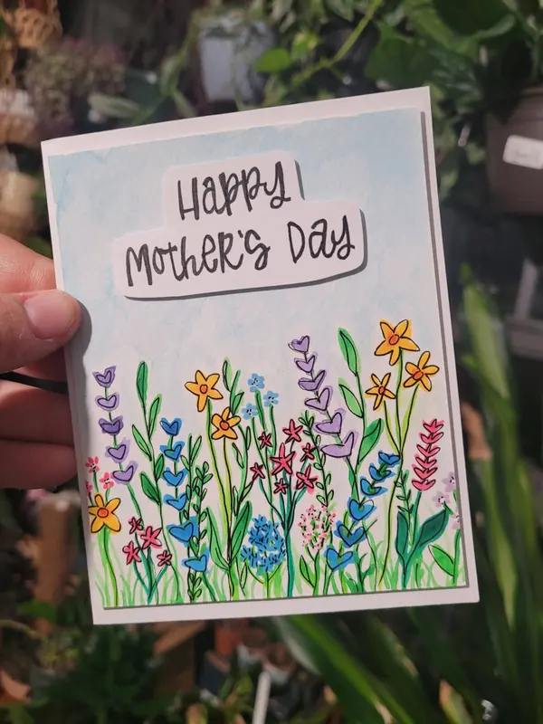 Happy Mother's Day card painted with a wildflower border