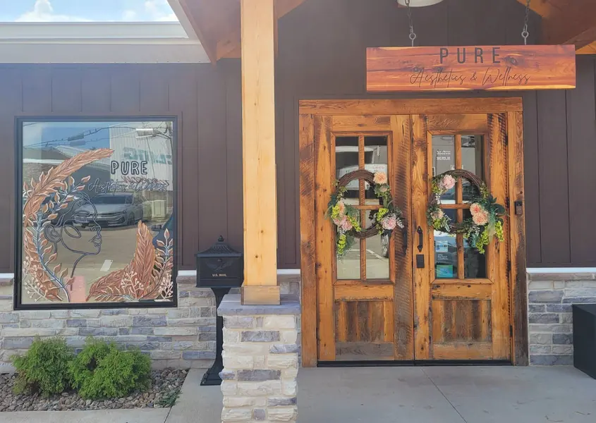 Business entrance with a painted fall window
