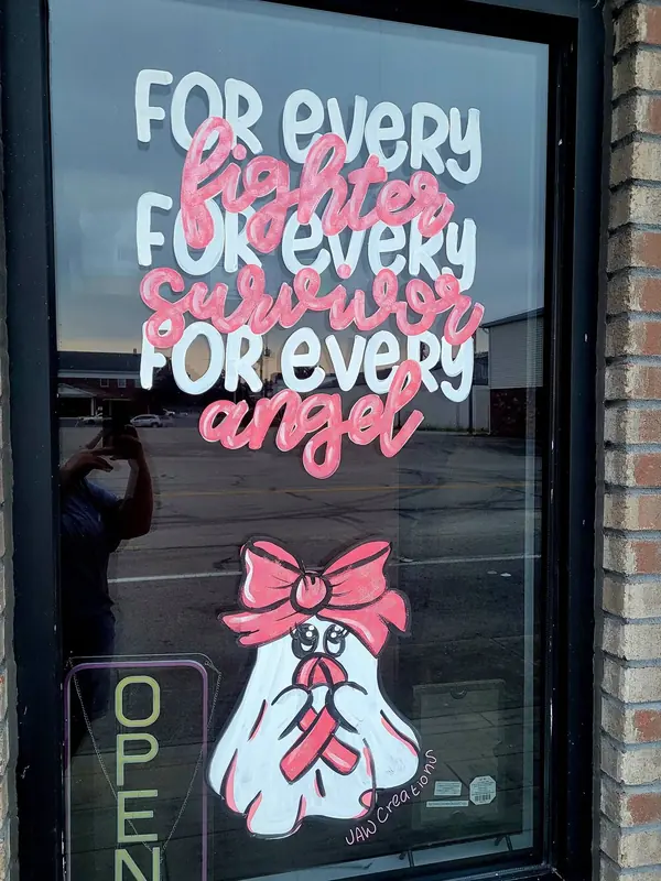 For Every Fighter, Survivor, Angel awareness window with a pink-bowed ghost
